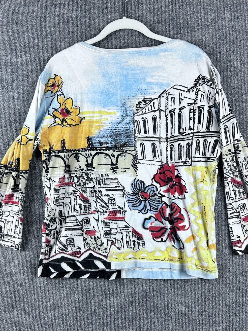 Chicos Scenic European City Landscape Floral 100% Cotton Top Size 2 US Large 12 - Picture 3 of 11